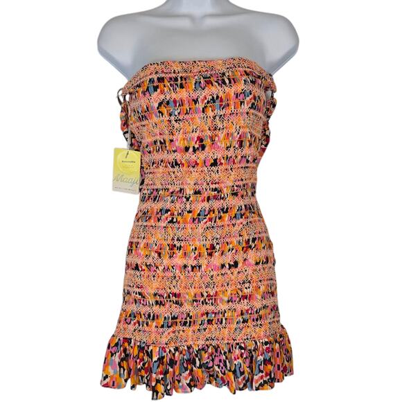 Maaji Prism Cat Marta Short Dress Smocked Mini 4 in 1 Wear Cut Out Tassels M NEW - Picture 7 of 16